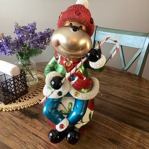 Kringle Express Large Resin LED Timer Sitting Reindeer with Candy Cane NEW